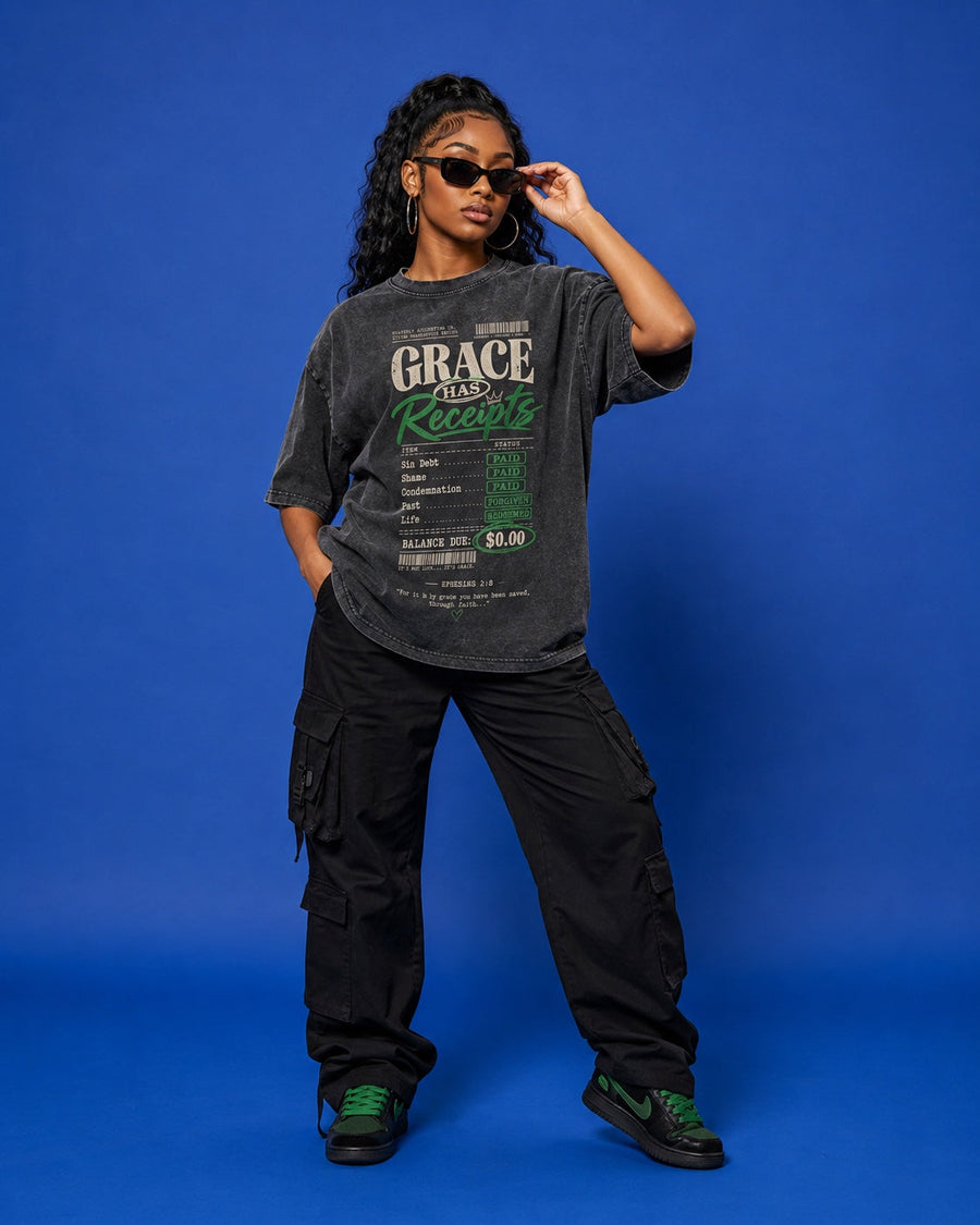 Grace Has Receipts Tee — Charcoal