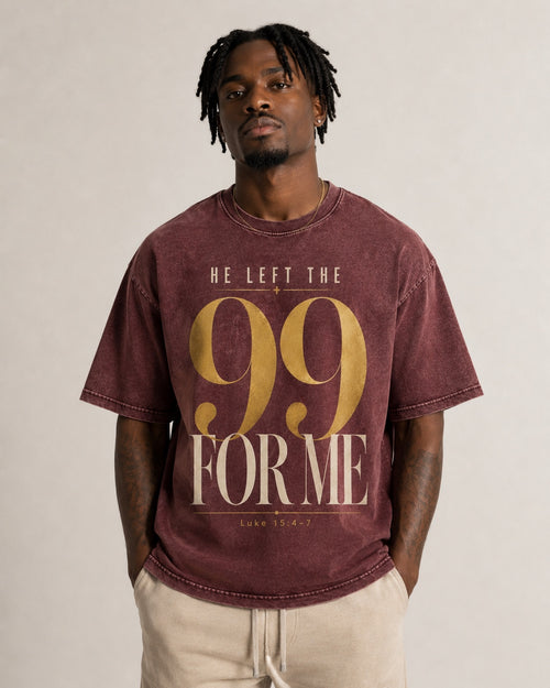 He Left the 99 For Me tee in mauve on male model